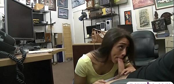  Hot babe gives a BJ and gets twat fucked at the pawnshop